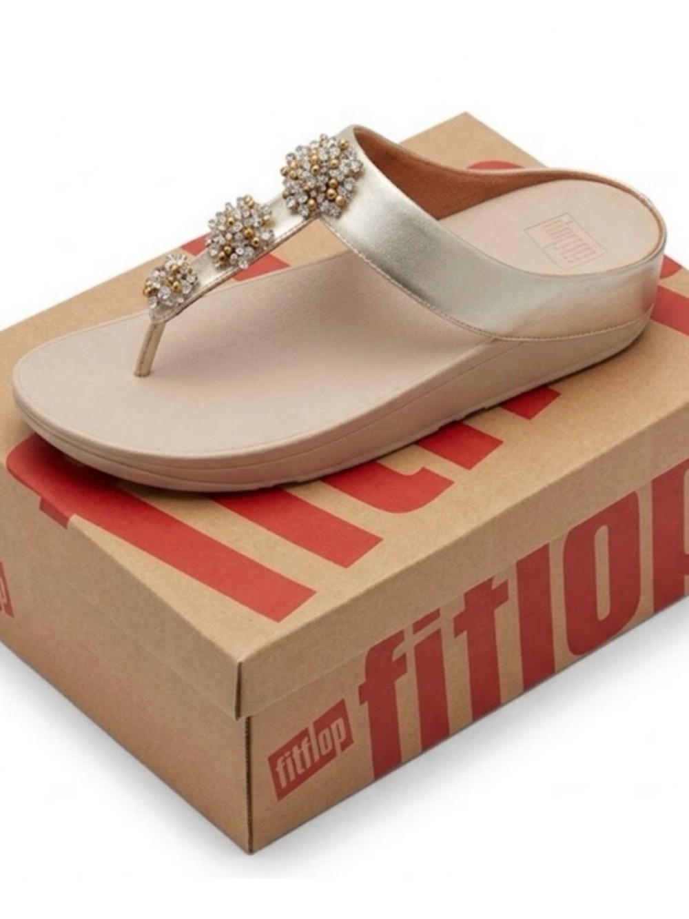 New ~ FitFlop Women’s Champagne Embellished Thong Sandals ~ Size 10